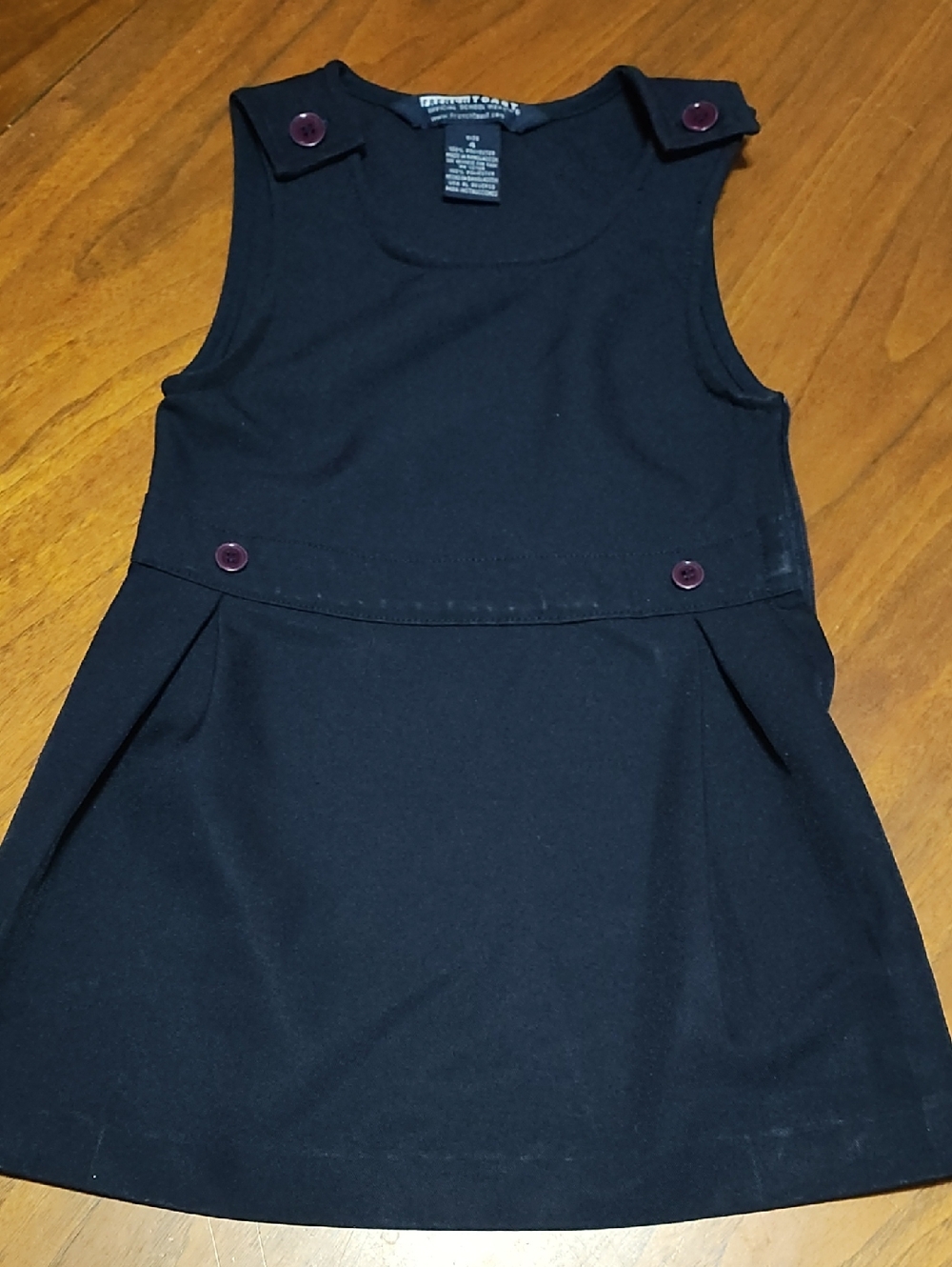French Toast Black Sleeveless Pinafore Dress with Buttons, Girls' 4, EUC
